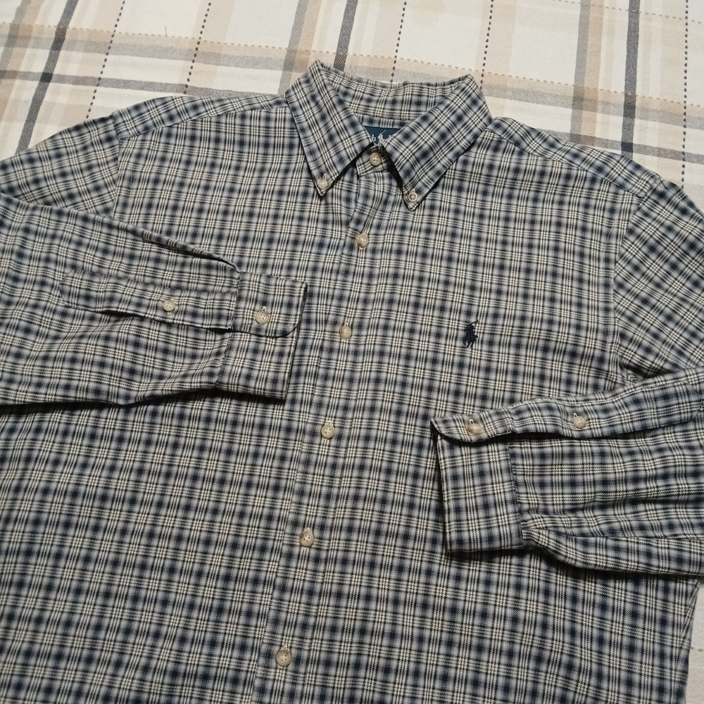 Polo Ralph Lauren 100% Cotton Classic‎ Fit Blue Plaid L/S Button Shirt Size L